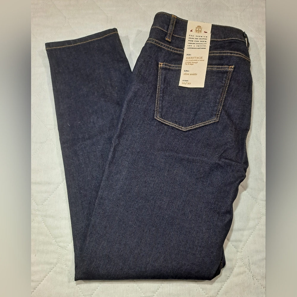 "NWT" Talbots Heritage Slim Ankle Jeans Women's 10/30 Blue Stretch Denim 5-Plt.